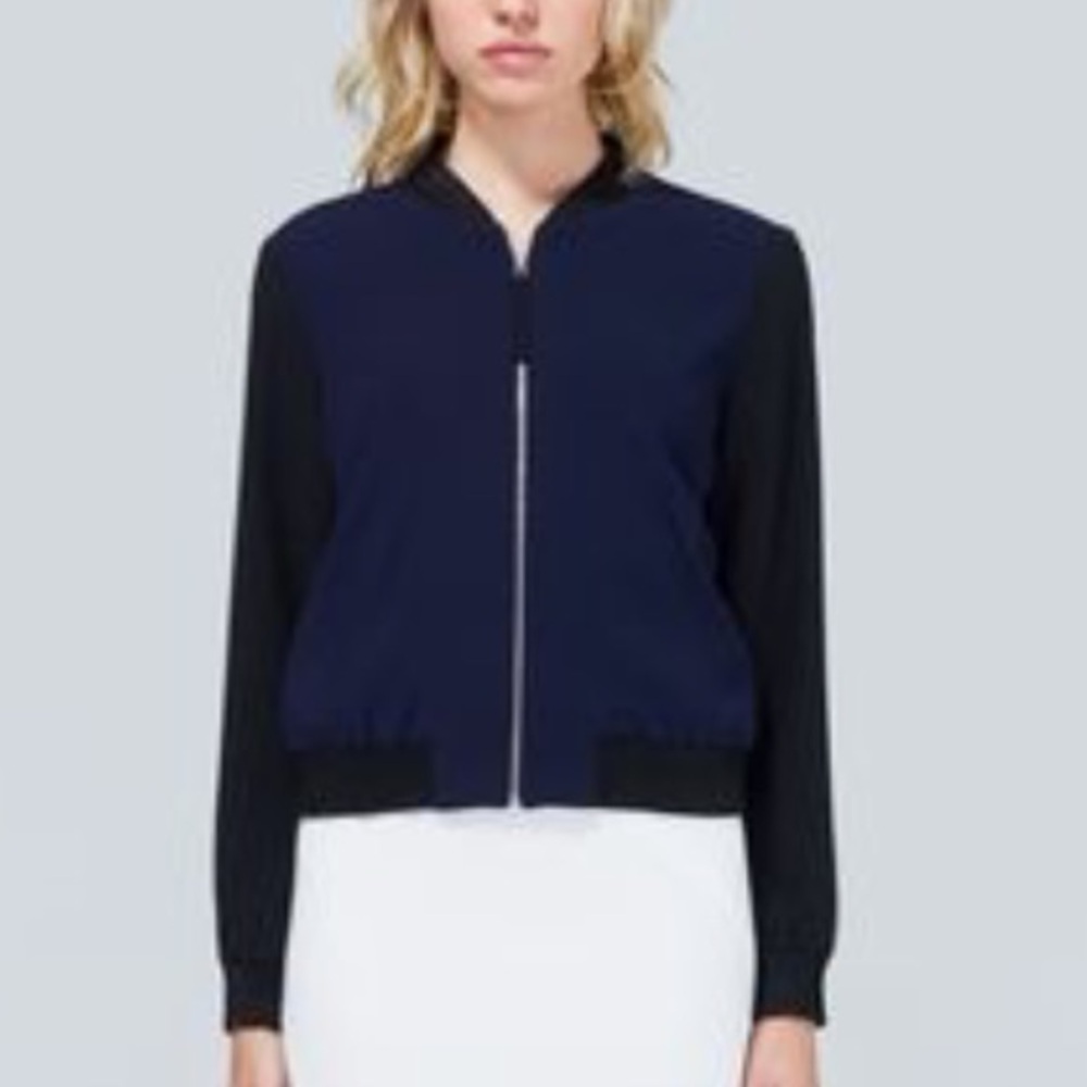 Aritzia Babaton Navy and Black silky bomber Jacket - Size M - Picture 2 of 10